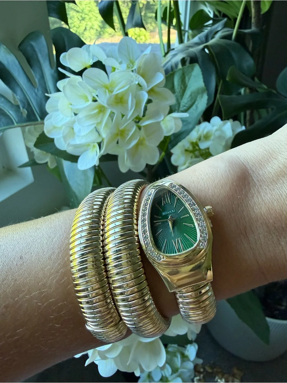 Serpenti Gold Snake Green Dial Wrap Watch